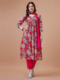 Alia Cut Floral Printed & Embroidered Rayon Kurta With Pant & Dupatta, Multicolor - Hiral Fashion - Distacart