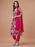 Alia Cut Floral Printed & Embroidered Rayon Kurta With Pant & Dupatta, Multicolor - Hiral Fashion - Distacart