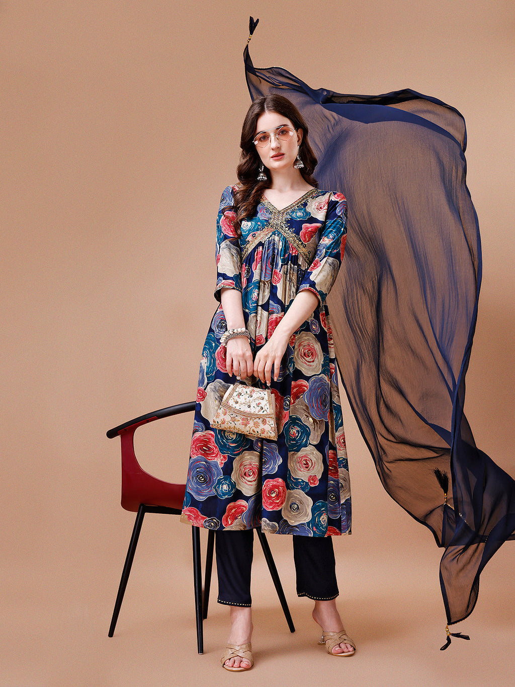 Alia Cut Floral Printed & Embroidered Rayon Kurta With Pant & Dupatta, Multicolor - Hiral Fashion - Distacart