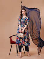 Alia Cut Floral Printed & Embroidered Rayon Kurta With Pant & Dupatta, Multicolor - Hiral Fashion - Distacart