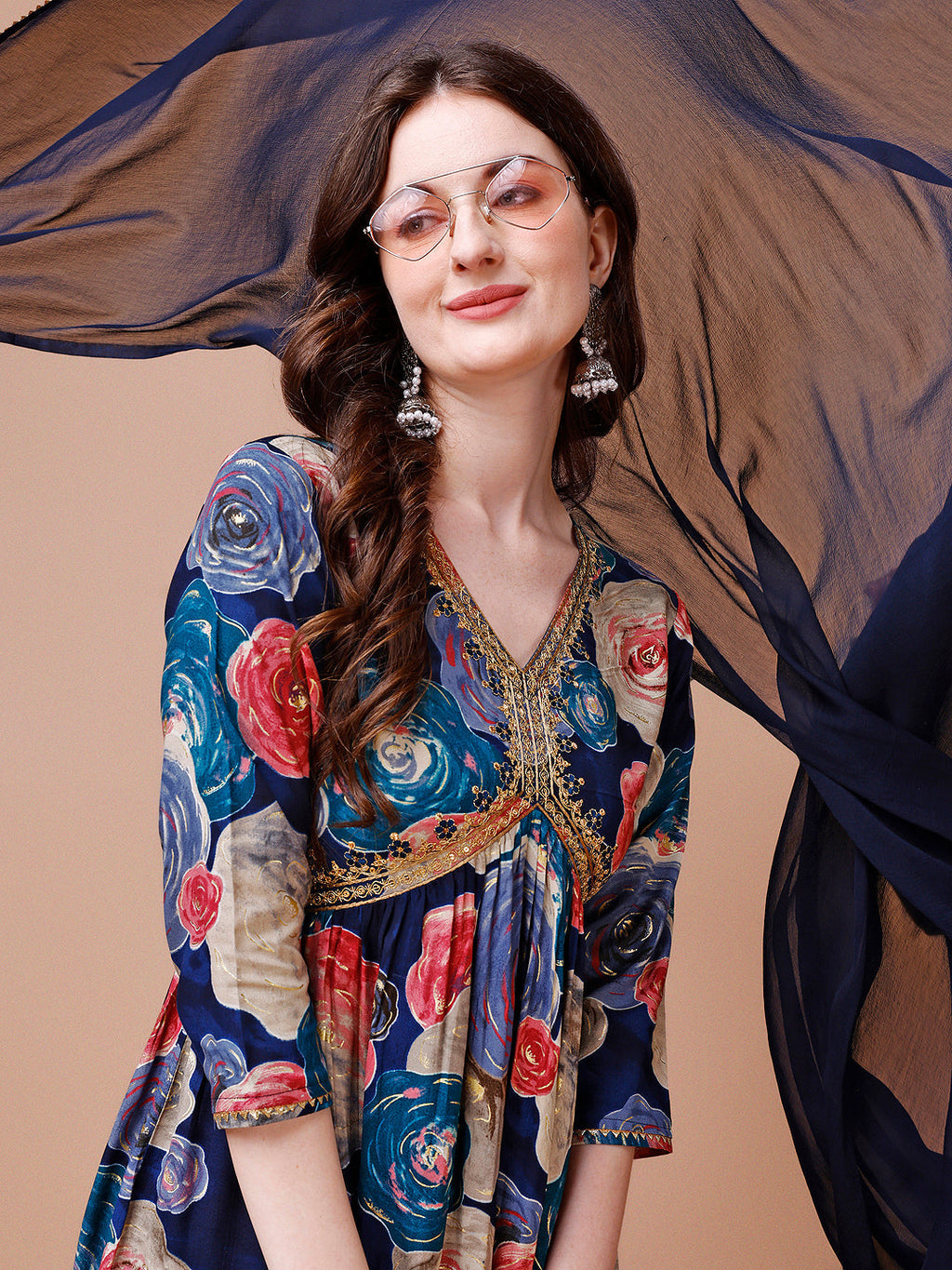 Alia Cut Floral Printed & Embroidered Rayon Kurta With Pant & Dupatta, Multicolor - Hiral Fashion - Distacart