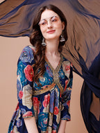 Alia Cut Floral Printed & Embroidered Rayon Kurta With Pant & Dupatta, Multicolor - Hiral Fashion - Distacart