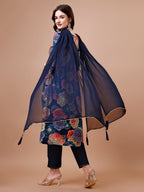 Alia Cut Floral Printed & Embroidered Rayon Kurta With Pant & Dupatta, Multicolor - Hiral Fashion - Distacart
