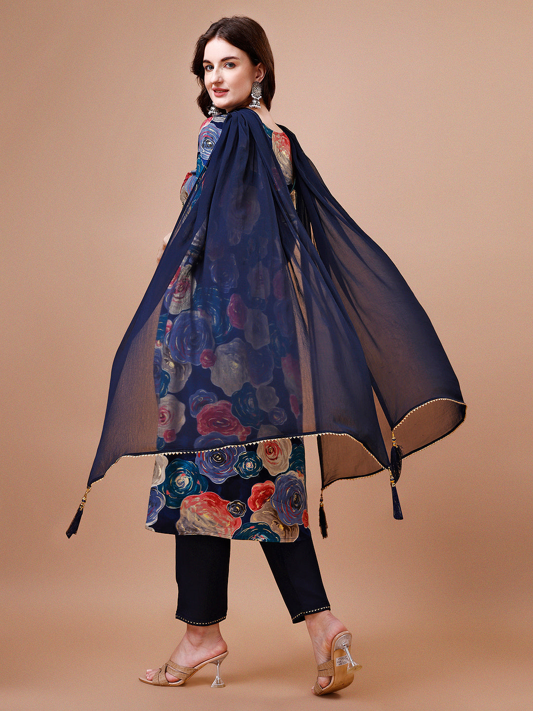 Alia Cut Floral Printed & Embroidered Rayon Kurta With Pant & Dupatta, Multicolor - Hiral Fashion - Distacart