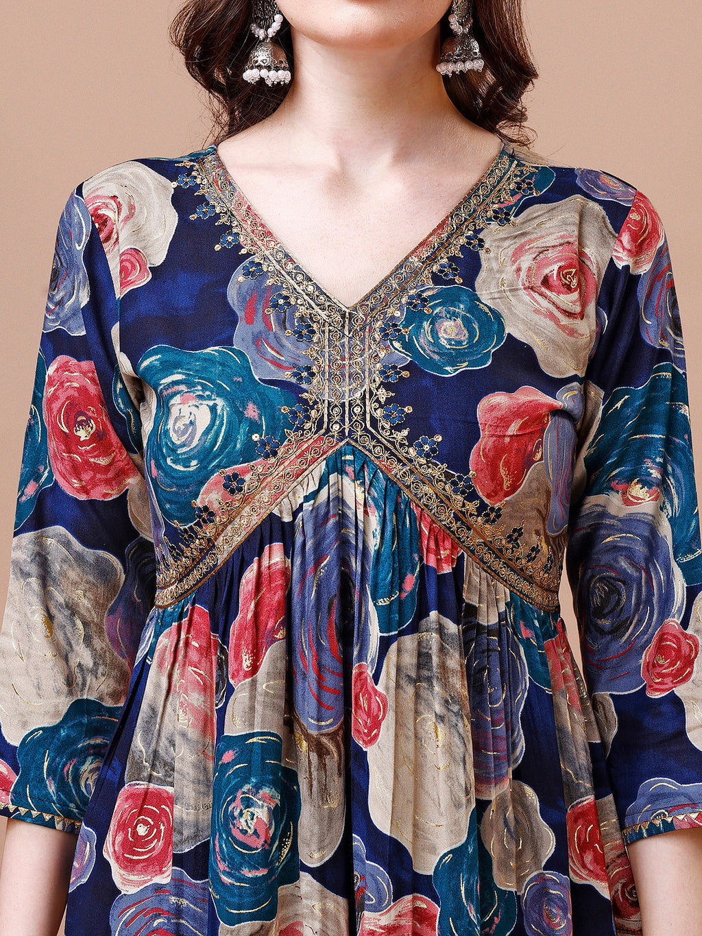 Alia Cut Floral Printed & Embroidered Rayon Kurta With Pant & Dupatta, Multicolor - Hiral Fashion - Distacart