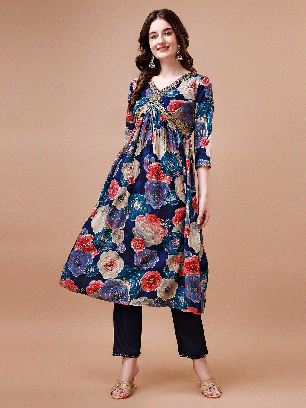 Alia Cut Floral Printed & Embroidered Rayon Kurta With Pant & Dupatta, Multicolor - Hiral Fashion - Distacart