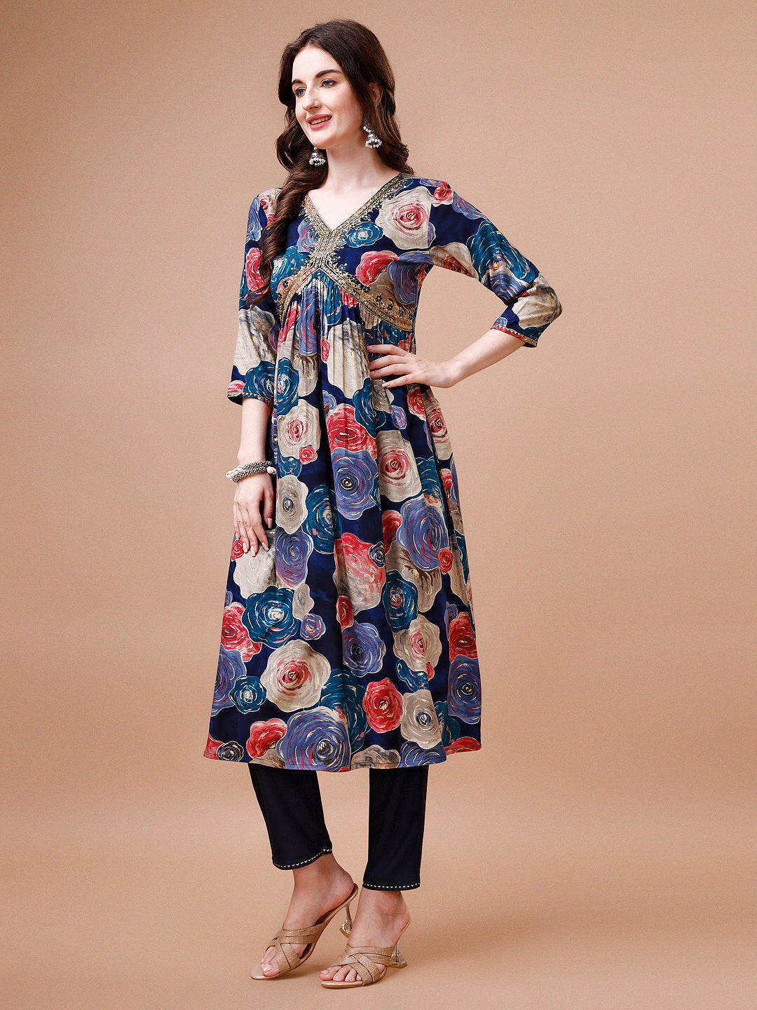 Alia Cut Floral Printed & Embroidered Rayon Kurta With Pant & Dupatta, Multicolor - Hiral Fashion - Distacart