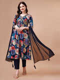 Alia Cut Floral Printed & Embroidered Rayon Kurta With Pant & Dupatta, Multicolor - Hiral Fashion - Distacart