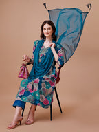 Alia Cut Floral Printed & Embroidered Rayon Kurta With Pant & Dupatta, Multicolor - Hiral Fashion - Distacart