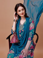 Alia Cut Floral Printed & Embroidered Rayon Kurta With Pant & Dupatta, Multicolor - Hiral Fashion - Distacart