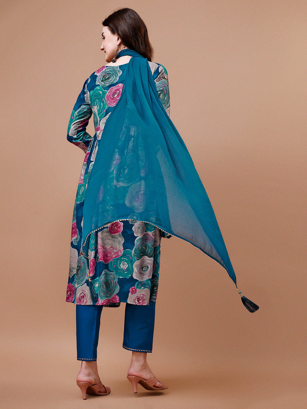 Alia Cut Floral Printed & Embroidered Rayon Kurta With Pant & Dupatta, Multicolor - Hiral Fashion - Distacart