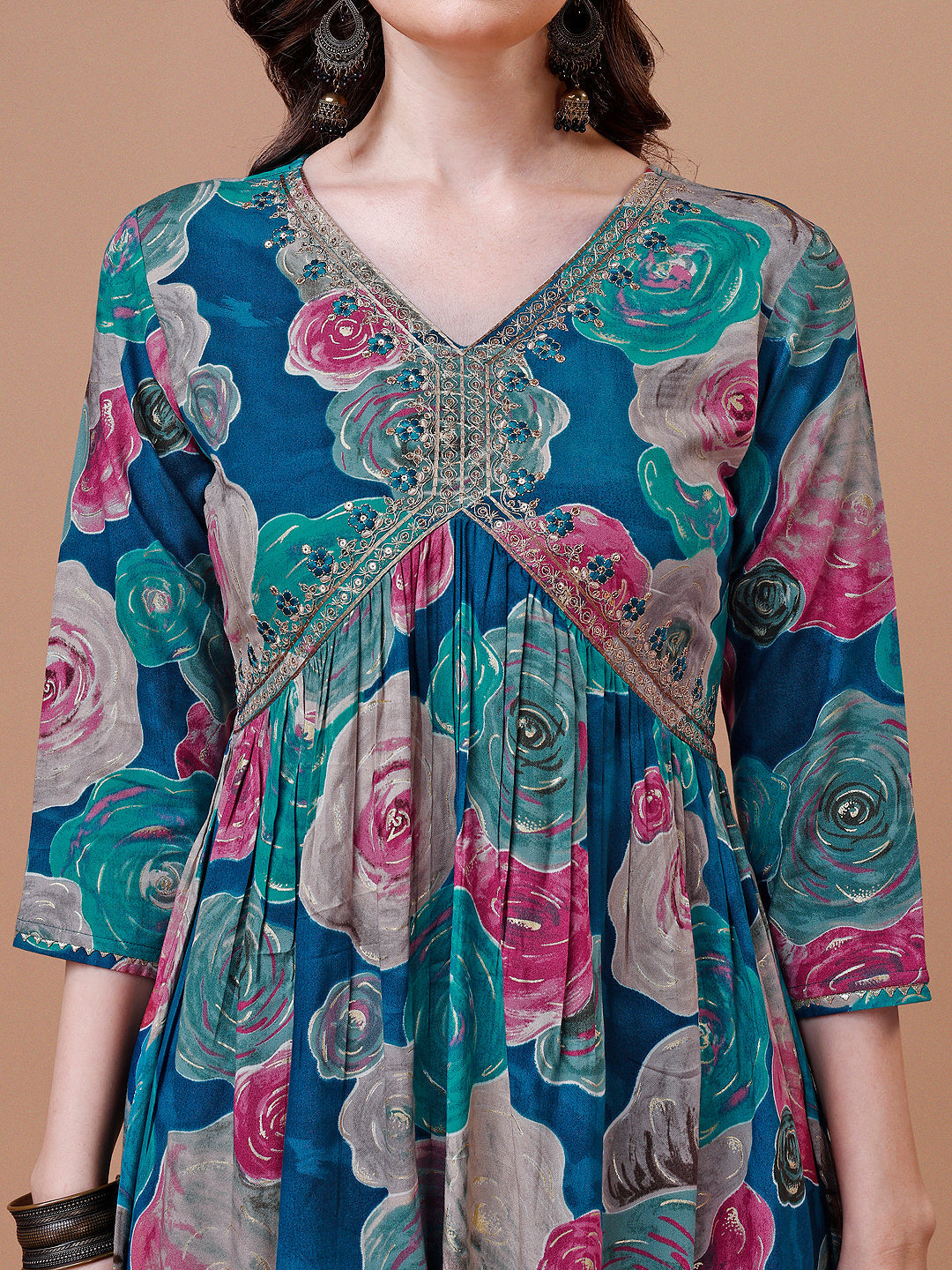 Alia Cut Floral Printed & Embroidered Rayon Kurta With Pant & Dupatta, Multicolor - Hiral Fashion - Distacart