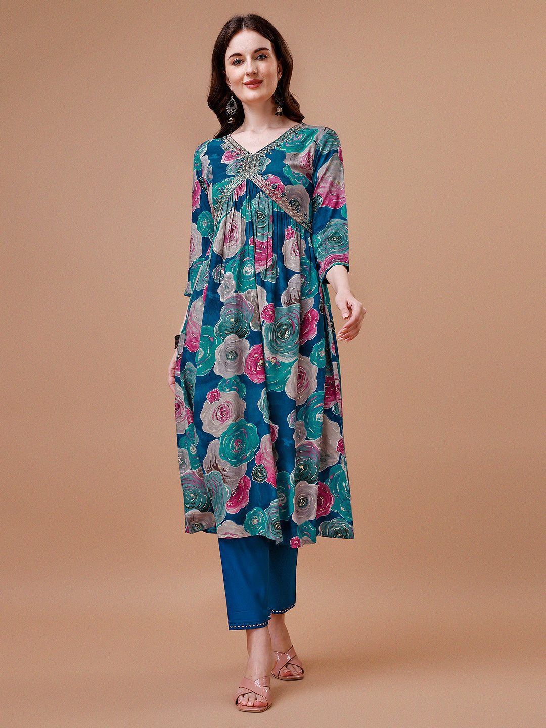 Alia Cut Floral Printed & Embroidered Rayon Kurta With Pant & Dupatta, Multicolor - Hiral Fashion - Distacart