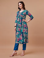 Alia Cut Floral Printed & Embroidered Rayon Kurta With Pant & Dupatta, Multicolor - Hiral Fashion - Distacart