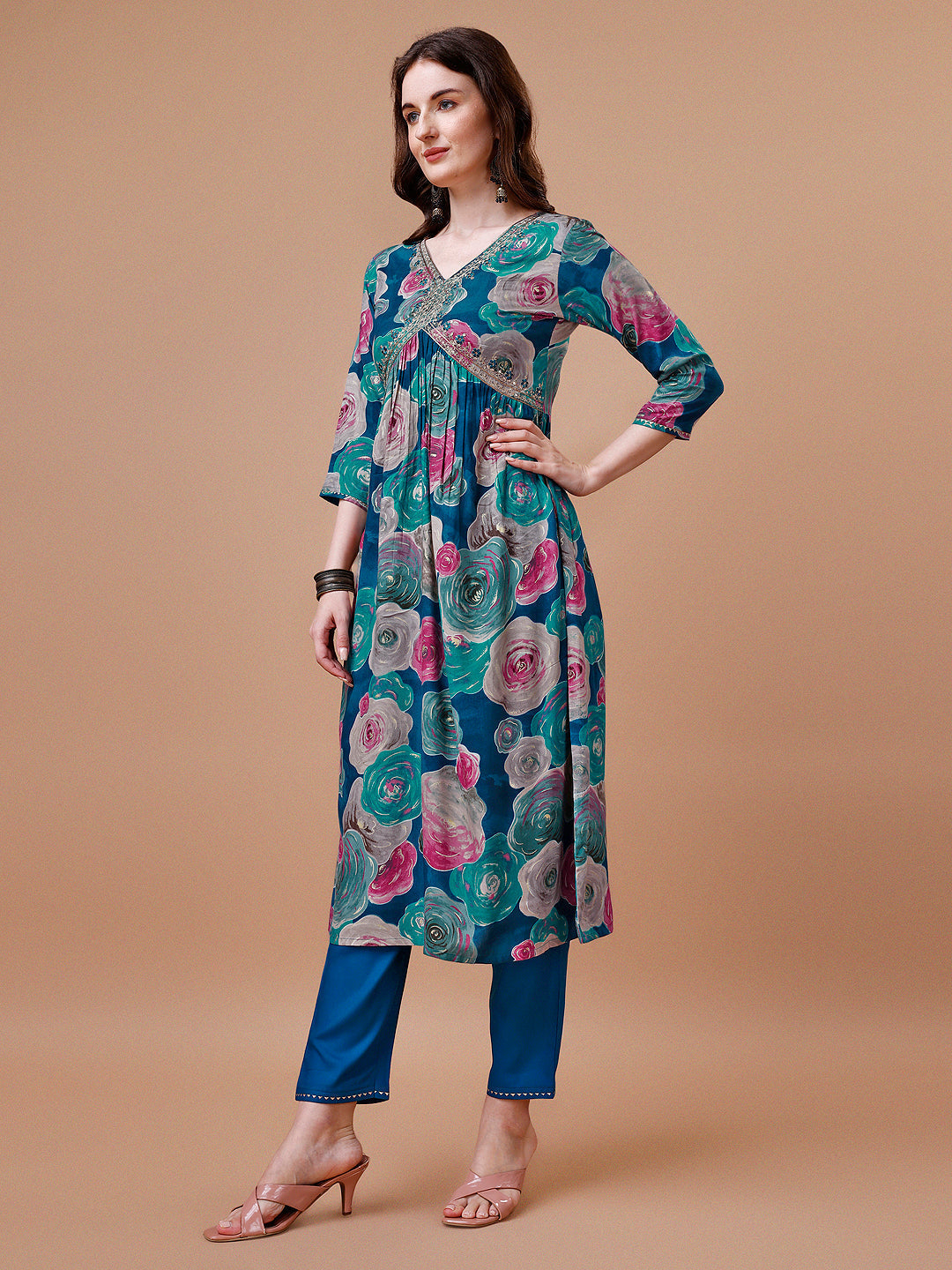 Alia Cut Floral Printed & Embroidered Rayon Kurta With Pant & Dupatta, Multicolor - Hiral Fashion - Distacart