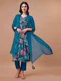 Alia Cut Floral Printed & Embroidered Rayon Kurta With Pant & Dupatta, Multicolor - Hiral Fashion - Distacart