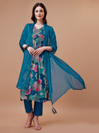 Alia Cut Floral Printed & Embroidered Rayon Kurta With Pant & Dupatta, Multicolor - Hiral Fashion - Distacart