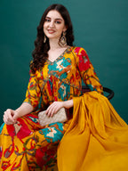 Alia Cut Hand Embroidered & Printed Pure Chinon Kurta With Pant & Dupatta, Multicolor - Hiral Fashion - Distacart