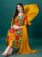 Alia Cut Hand Embroidered & Printed Pure Chinon Kurta With Pant & Dupatta, Multicolor - Hiral Fashion - Distacart