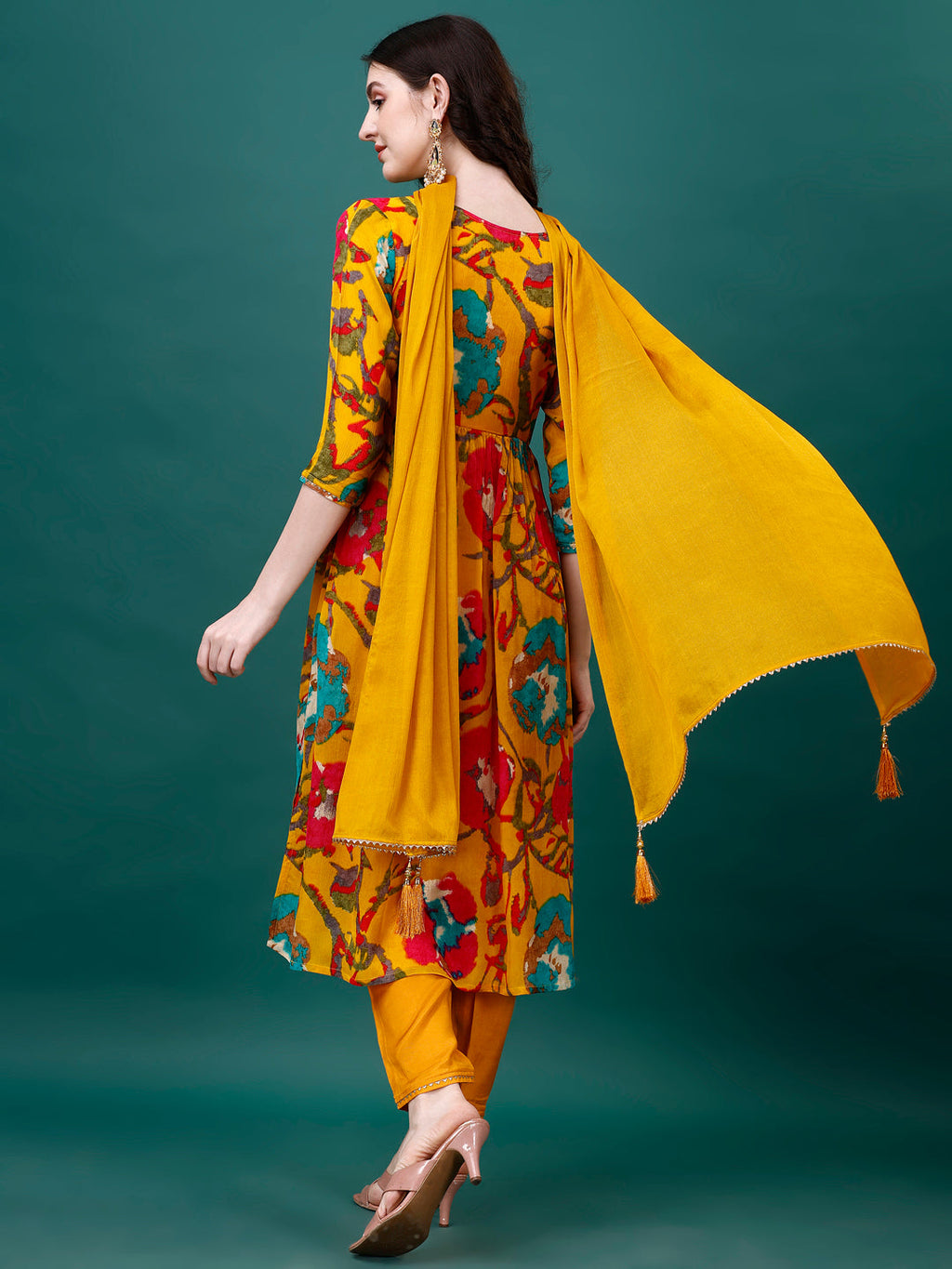 Alia Cut Hand Embroidered & Printed Pure Chinon Kurta With Pant & Dupatta, Multicolor - Hiral Fashion - Distacart