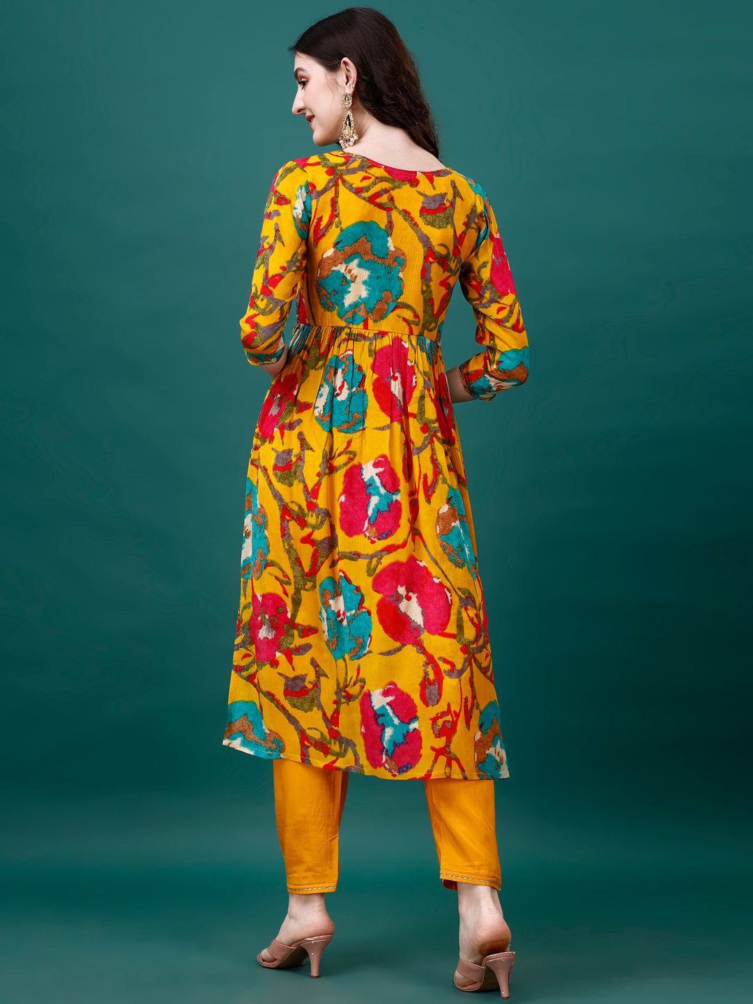 Alia Cut Hand Embroidered & Printed Pure Chinon Kurta With Pant & Dupatta, Multicolor - Hiral Fashion - Distacart
