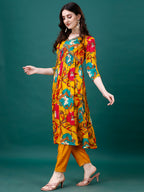 Alia Cut Hand Embroidered & Printed Pure Chinon Kurta With Pant & Dupatta, Multicolor - Hiral Fashion - Distacart