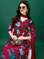 Alia Cut Hand Embroidered & Printed Pure Chinon Kurta With Pant & Dupatta, Multicolor - Hiral Fashion - Distacart