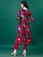 Alia Cut Hand Embroidered & Printed Pure Chinon Kurta With Pant & Dupatta, Multicolor - Hiral Fashion - Distacart