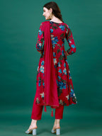 Alia Cut Hand Embroidered & Printed Pure Chinon Kurta With Pant & Dupatta, Multicolor - Hiral Fashion - Distacart