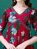 Alia Cut Hand Embroidered & Printed Pure Chinon Kurta With Pant & Dupatta, Multicolor - Hiral Fashion - Distacart