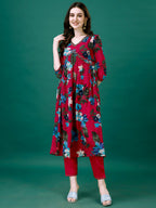 Alia Cut Hand Embroidered & Printed Pure Chinon Kurta With Pant & Dupatta, Multicolor - Hiral Fashion - Distacart