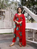 Alia Cut Hand Embroidered & Floral Printed Kurta With Pant & Dupatta Premium, Multicolor - Hiral Fashion - Distacart