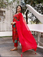 Alia Cut Hand Embroidered & Floral Printed Kurta With Pant & Dupatta Premium, Multicolor - Hiral Fashion - Distacart