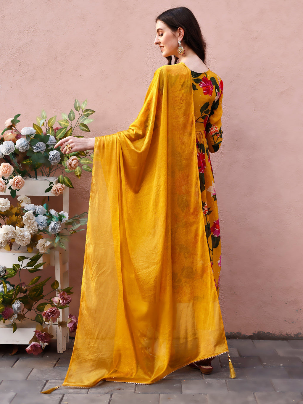 Alia Cut Hand Embroidered & Floral Printed Kurta With Pant & Dupatta Premium, Multicolor - Hiral Fashion - Distacart