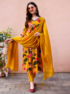 Alia Cut Hand Embroidered & Floral Printed Kurta With Pant & Dupatta Premium, Multicolor - Hiral Fashion - Distacart