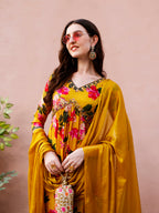 Alia Cut Hand Embroidered & Floral Printed Kurta With Pant & Dupatta Premium, Multicolor - Hiral Fashion - Distacart