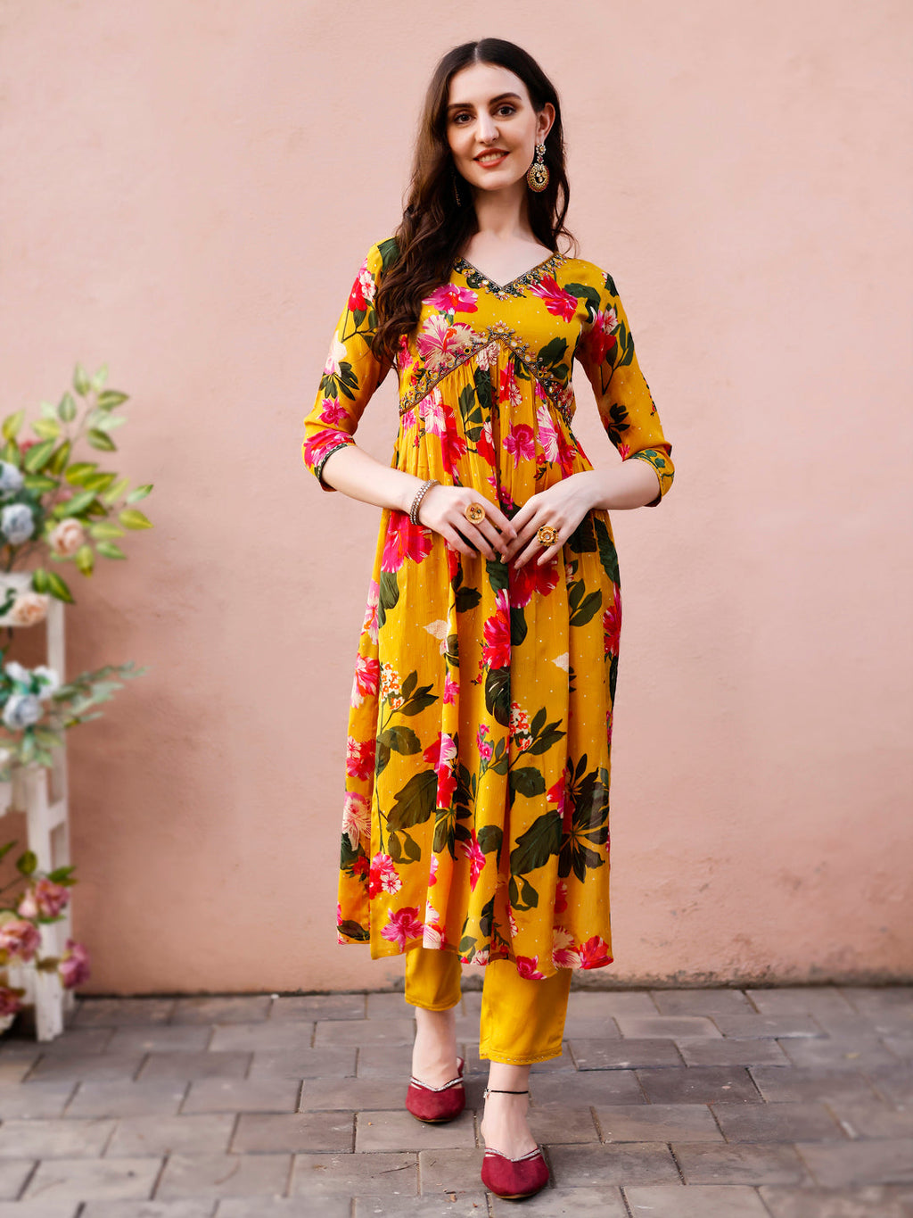 Alia Cut Hand Embroidered & Floral Printed Kurta With Pant & Dupatta Premium, Multicolor - Hiral Fashion - Distacart