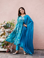 Alia Cut Hand Embroidered & Floral Printed Kurta With Pant & Dupatta Premium, Multicolor - Hiral Fashion - Distacart