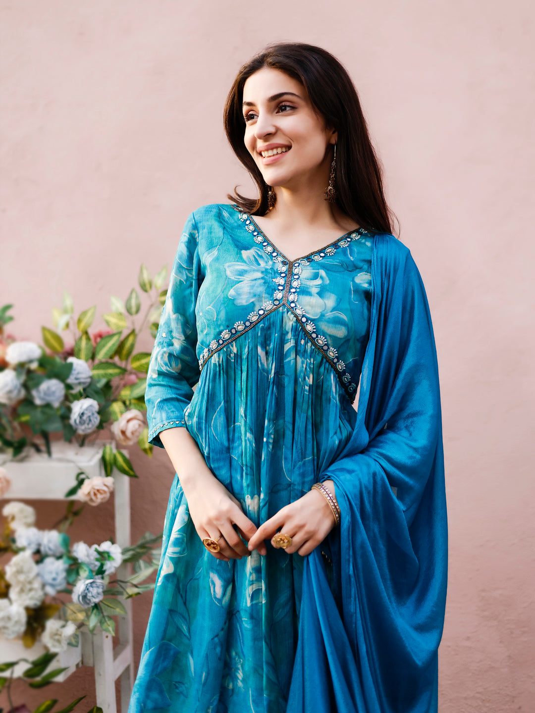 Alia Cut Hand Embroidered & Floral Printed Kurta With Pant & Dupatta Premium, Multicolor - Hiral Fashion - Distacart
