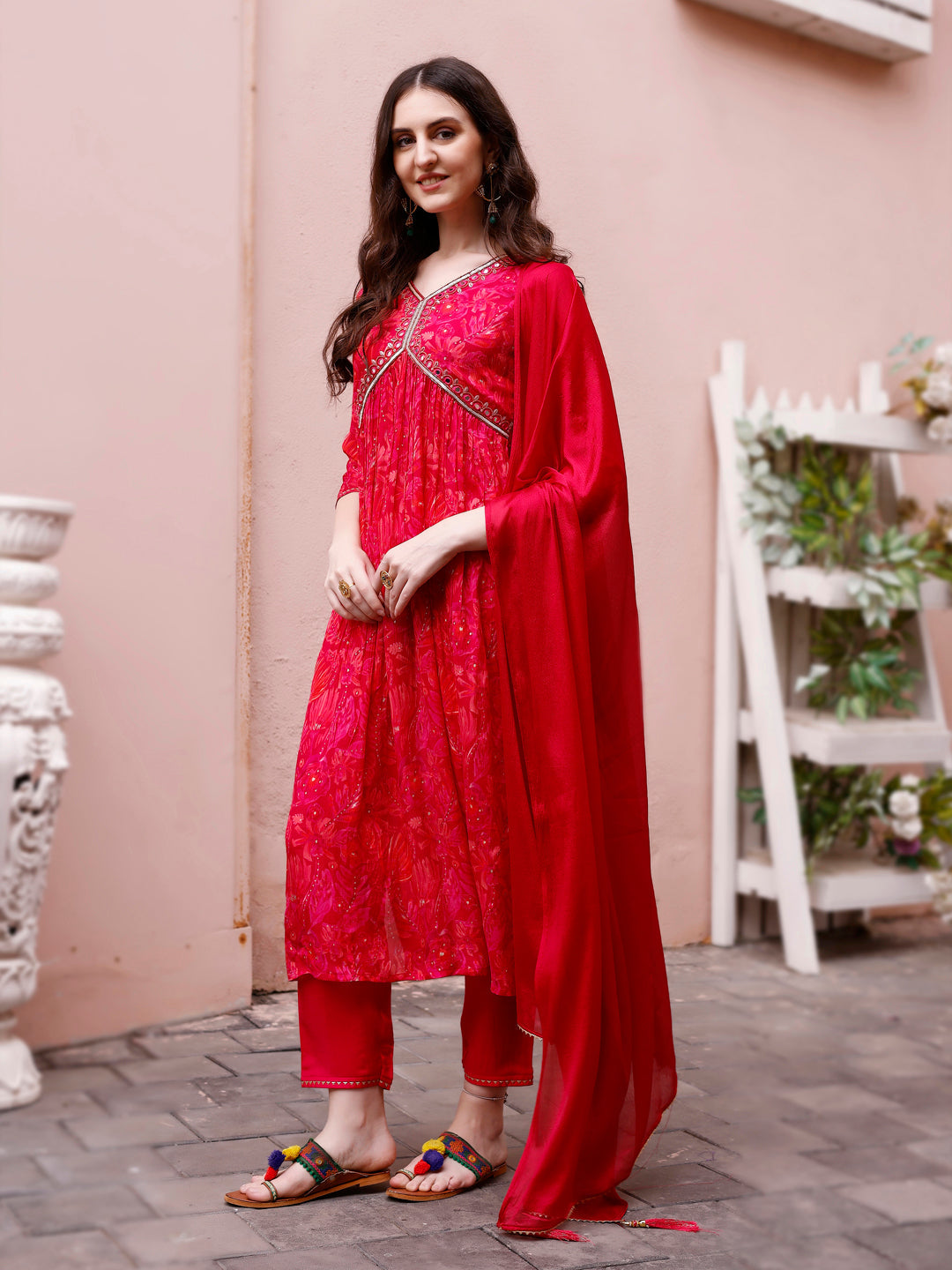 Alia Cut Hand Embroidered & Floral Printed Kurta With Pant & Dupatta Premium, Multicolor - Hiral Fashion - Distacart