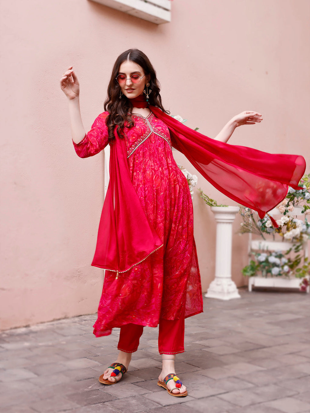 Alia Cut Hand Embroidered & Floral Printed Kurta With Pant & Dupatta Premium, Multicolor - Hiral Fashion - Distacart