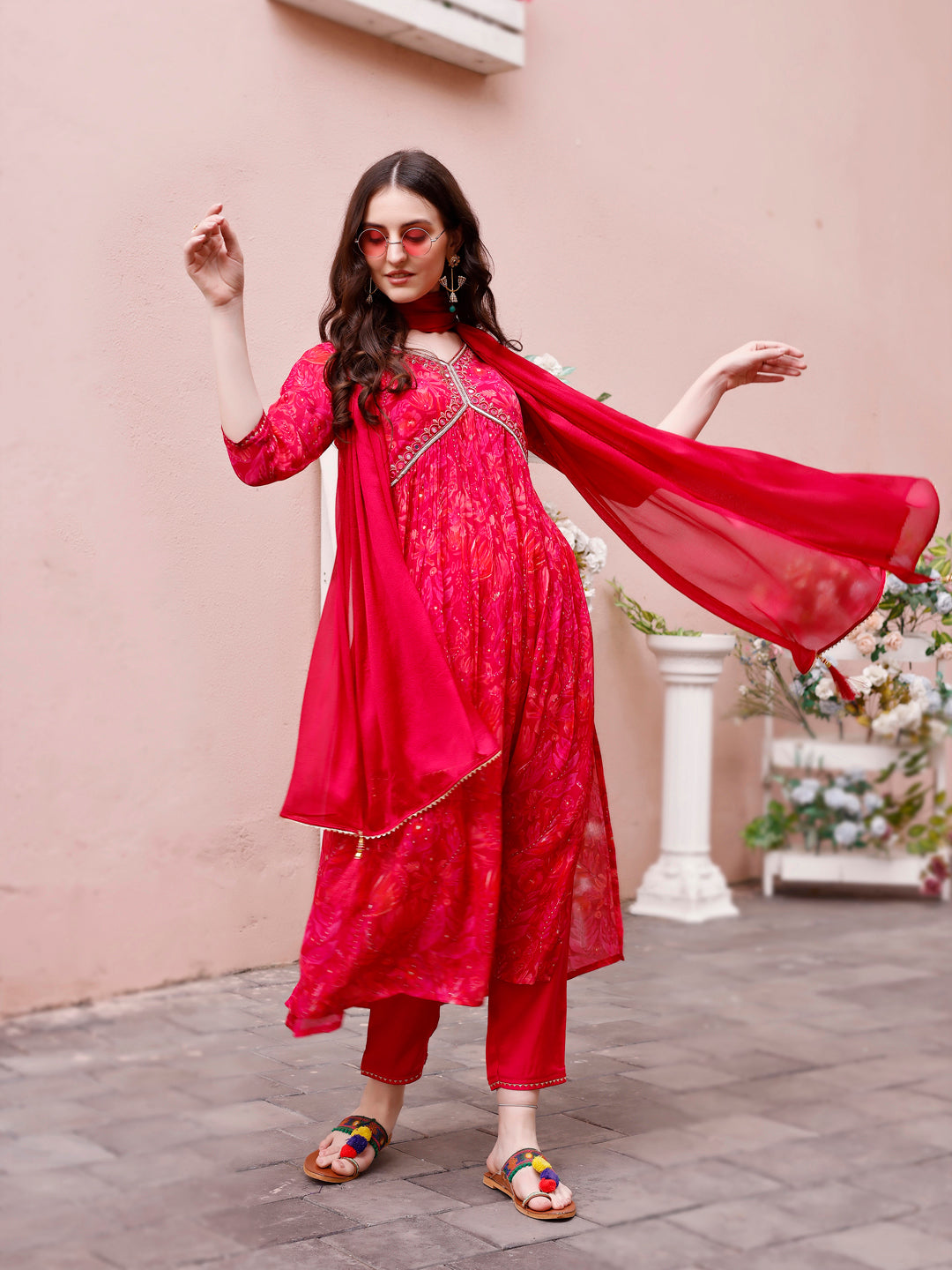 Alia Cut Hand Embroidered & Floral Printed Kurta With Pant & Dupatta Premium, Multicolor - Hiral Fashion - Distacart