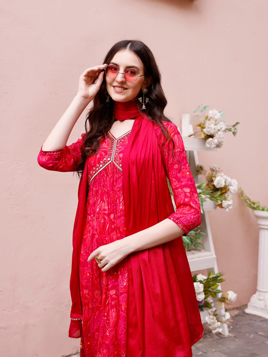 Alia Cut Hand Embroidered & Floral Printed Kurta With Pant & Dupatta Premium, Multicolor - Hiral Fashion - Distacart
