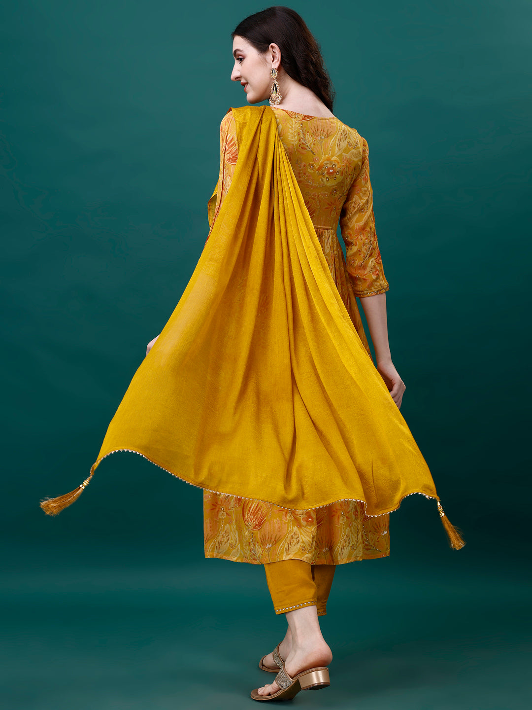 Alia Cut Hand Embroidered & Printed Pure Chinon Kurta With Pant & Dupatta, Multicolor - Hiral Fashion - Distacart