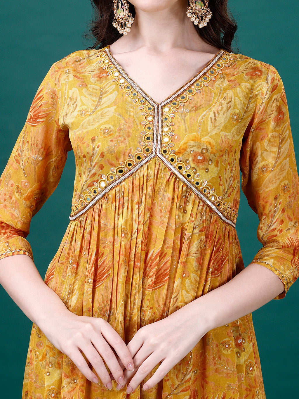 Alia Cut Hand Embroidered & Printed Pure Chinon Kurta With Pant & Dupatta, Multicolor - Hiral Fashion - Distacart