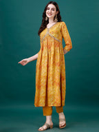 Alia Cut Hand Embroidered & Printed Pure Chinon Kurta With Pant & Dupatta, Multicolor - Hiral Fashion - Distacart