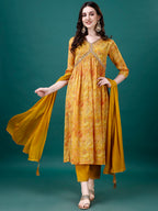 Alia Cut Hand Embroidered & Printed Pure Chinon Kurta With Pant & Dupatta, Multicolor - Hiral Fashion - Distacart