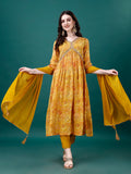 Alia Cut Hand Embroidered & Printed Pure Chinon Kurta With Pant & Dupatta, Multicolor - Hiral Fashion - Distacart