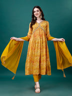 Alia Cut Hand Embroidered & Printed Pure Chinon Kurta With Pant & Dupatta, Multicolor - Hiral Fashion - Distacart