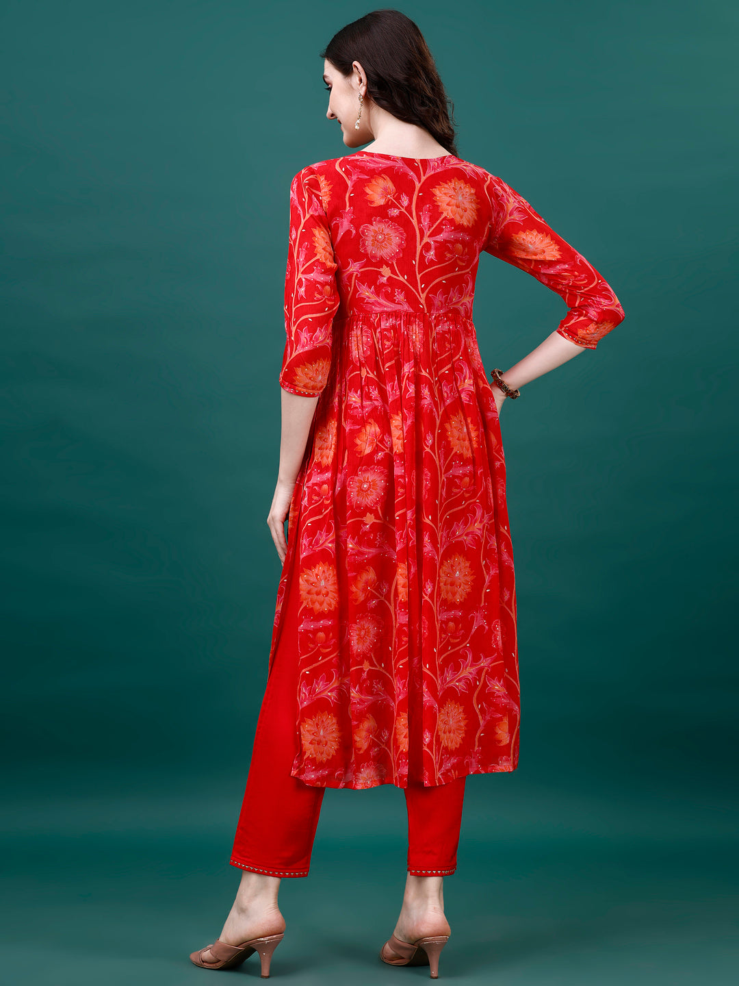 Alia Cut Hand Embroidered & Printed Pure Chinon Kurta With Pant & Dupatta, Multicolor - Hiral Fashion - Distacart